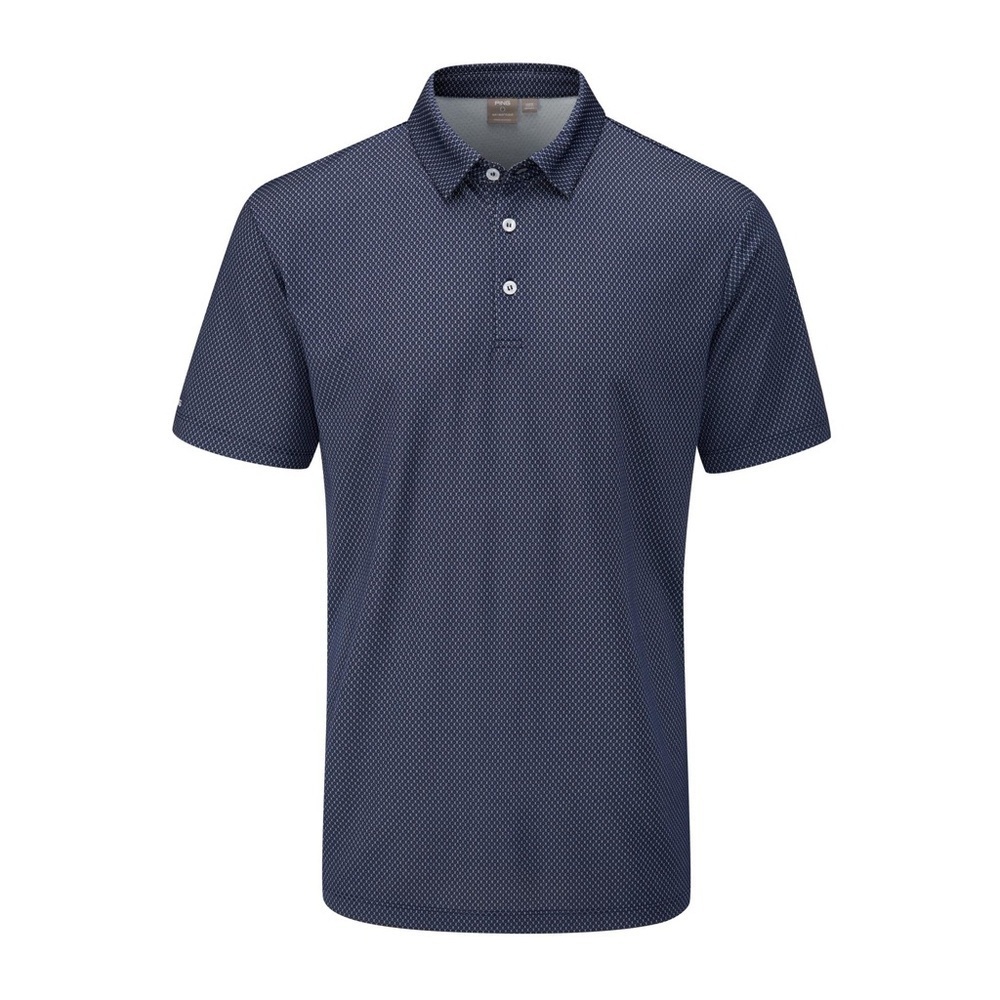 Ping Mens Spike Short Sleeve Shirt Medium Dark Blue Polo Collared Golf Shirt